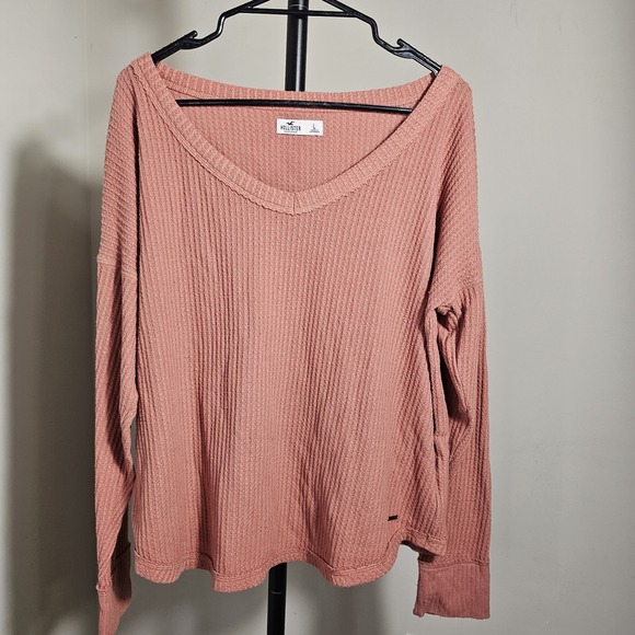 Hollister Tops - Hollister Salmon Pink Womens L Waffle Knit Long Sleeve Blouse